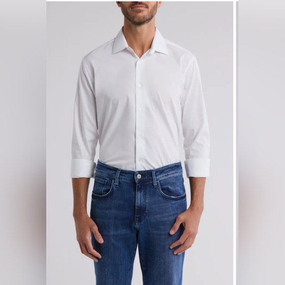 Lucky Brand white Solid Slim Fit Stretch buttin down Dress Shirt size Large‎ new - Picture 1 of 3